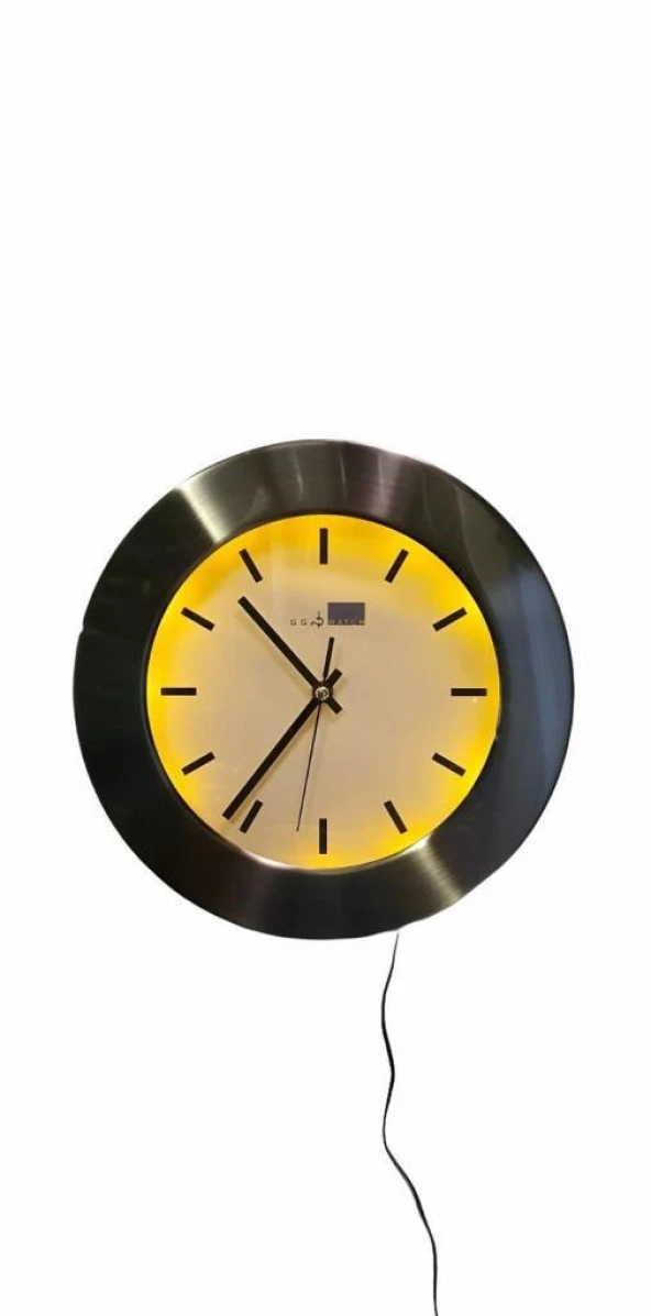 Eclips Sarı Led Işıklı 30 cm Duvar Saati Metal Çerçeveli CL30SC