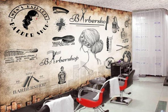 Bayan Kuaför Makas Ağda Saç Tasarımı Güzellik Salonu Wallpaper Özel Tasarım Duvar Kağıdı