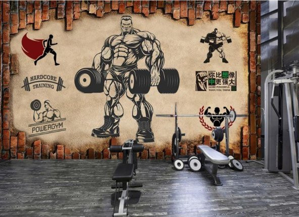Renkli Duvarlar Tuğla Desenli Bej Arka Plan Fıtness Wallpaper Özel Tasarım Duvar Kağıdı