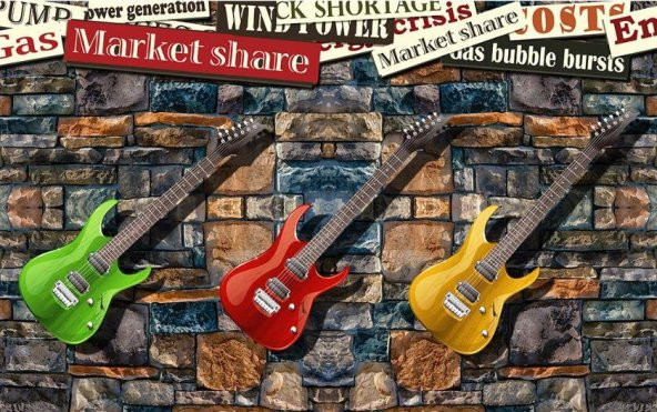 Renkli Duvarlar Gitar Wallpaper Genç Odası Özel Tasarım Duvar Kağıdı