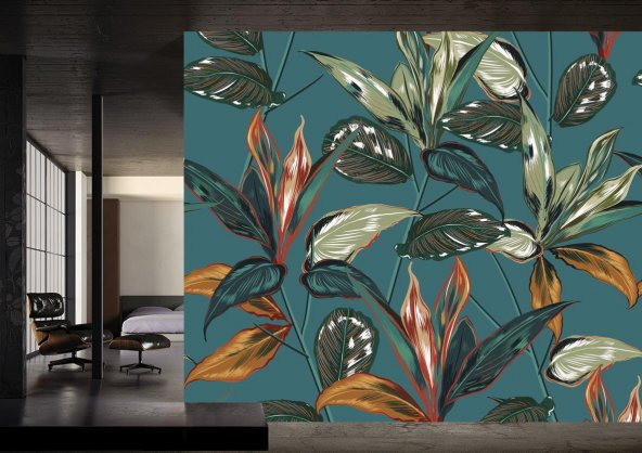 Tropikal Bitki Renkli Salon Koridor Duvar Kağıdı