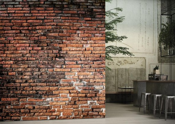 Cafe Restoran Kiremit Kırmızısı Tuğla Desen Duvar Kağdı