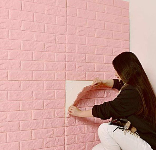 Renkli Duvarlar NW03 Pembe Kendinden Yapışkanlı 3D Dekoratif Duvar Paneli - 1