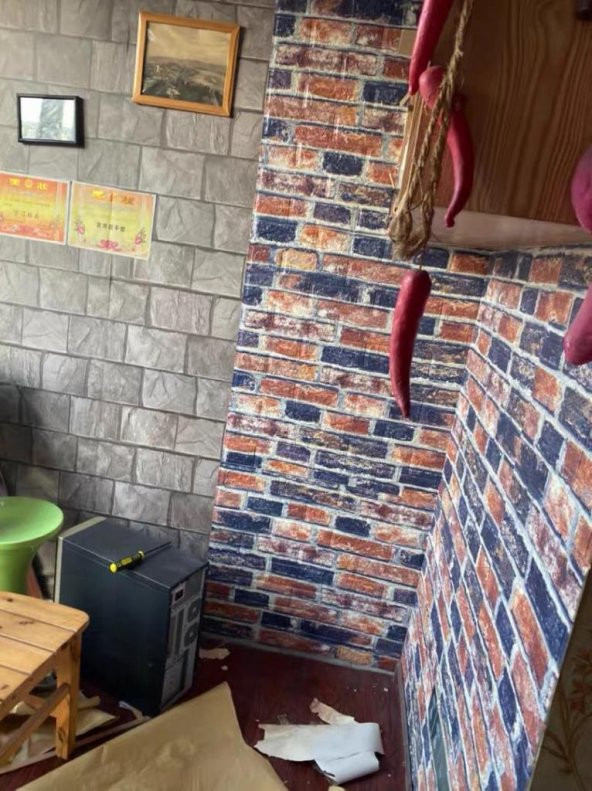 Renkli Duvarlar NW61 Kırmızı Mavi Tuğla Kendinden Yapışkanlı Duvar Paneli Kağıdı - 4