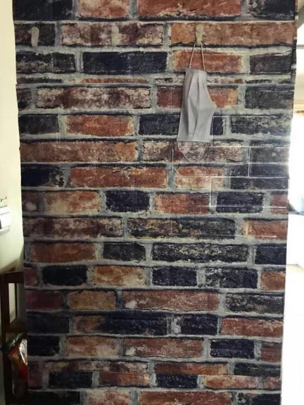 Renkli Duvarlar NW61 Kırmızı Mavi Tuğla Kendinden Yapışkanlı Duvar Paneli Kağıdı - 5