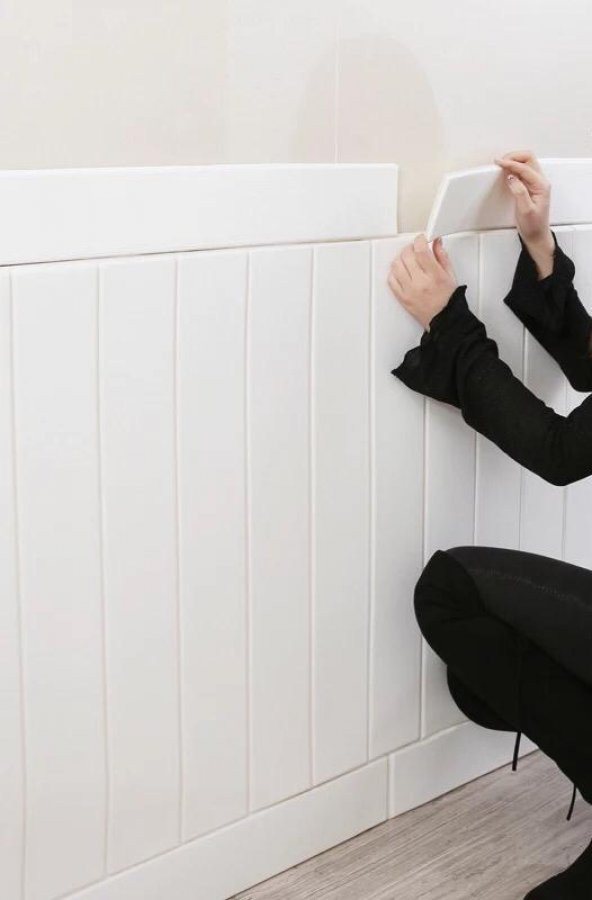 Renkli Duvarlar Beyaz Lambiri 3D Kendinden Yapışkanlı Duvar Kaplama Kağıdı Paneli