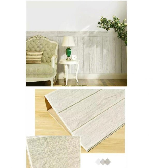 Renkli Duvarlar Krem Ahşap Lambiri 3D Kendinden Yapışkanlı Duvar Kağıdı Paneli - 6