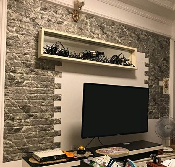 Renkli Duvarlar NW13 Alaca Gri Kendinden Yapışkanlı 3D Dekoratif Duvar Paneli - 2