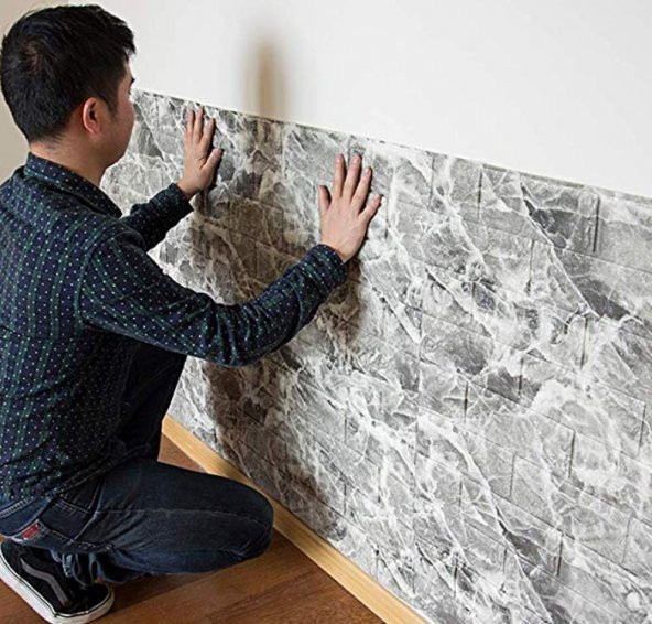 Renkli Duvarlar NW13 Alaca Gri Kendinden Yapışkanlı 3D Dekoratif Duvar Paneli - 5