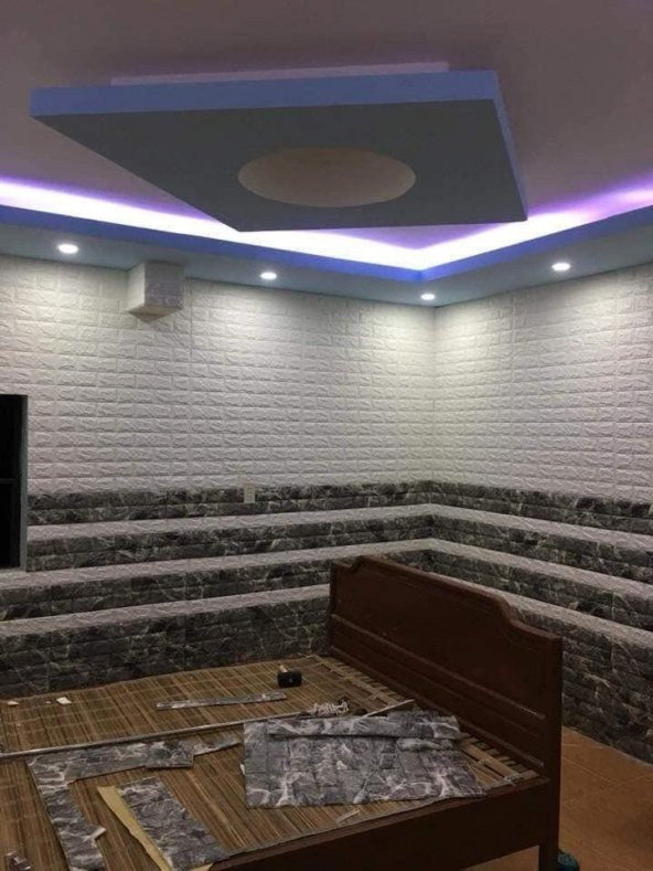 Renkli Duvarlar NW13 Alaca Gri Kendinden Yapışkanlı 3D Dekoratif Duvar Paneli - 12