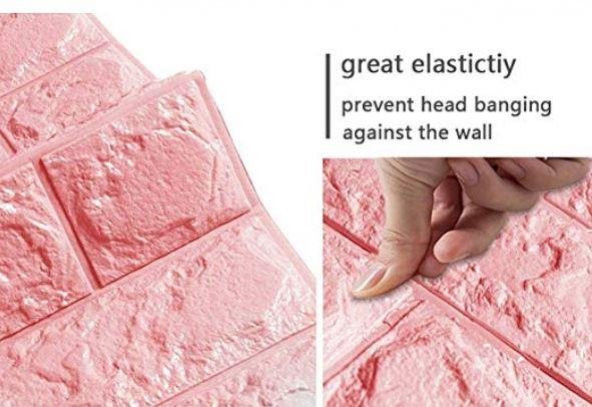 Renkli Duvarlar Pembe 3D Kendinden Yapışkanlı 4mm Duvar Kağıdı Duvar Paneli - 11