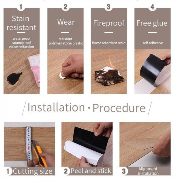 Renkli Duvarlar NWYP03 Naturel Bej Yapışkanlı Ahşap PVC Yer Döşeme Parkesi - 3