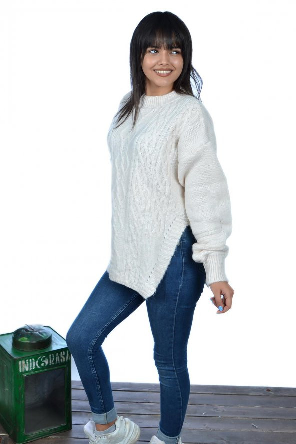 Bisiklet Yaka Yırtmaçlı Bayan Kazak - 3