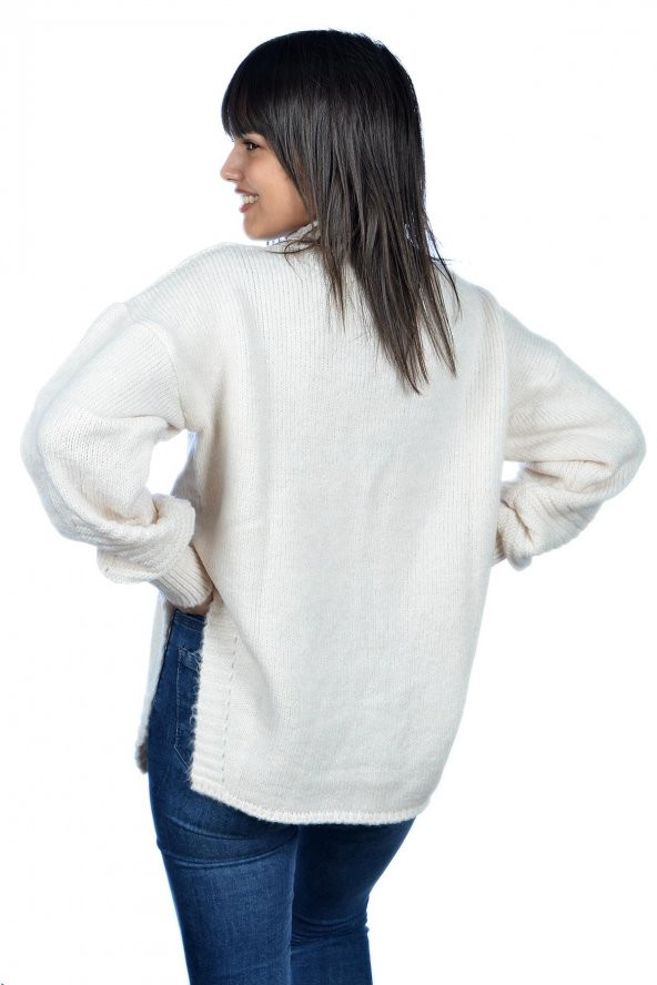 Bisiklet Yaka Yırtmaçlı Bayan Kazak - 4