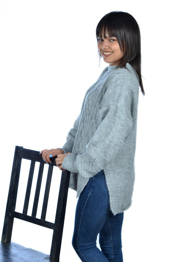 Bisiklet Yaka Yırtmaçlı Bayan Kazak - 7