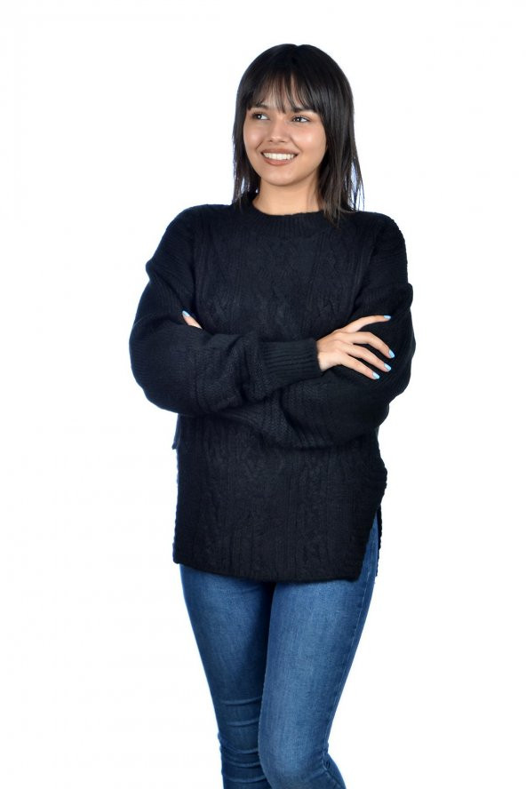 Bisiklet Yaka Yırtmaçlı Bayan Kazak - 10