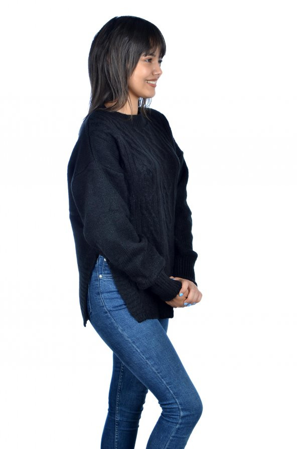 Bisiklet Yaka Yırtmaçlı Bayan Kazak - 11