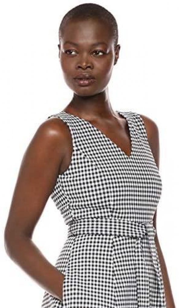 Kadın Kolsuz V Yaka Midi Elbise - 3