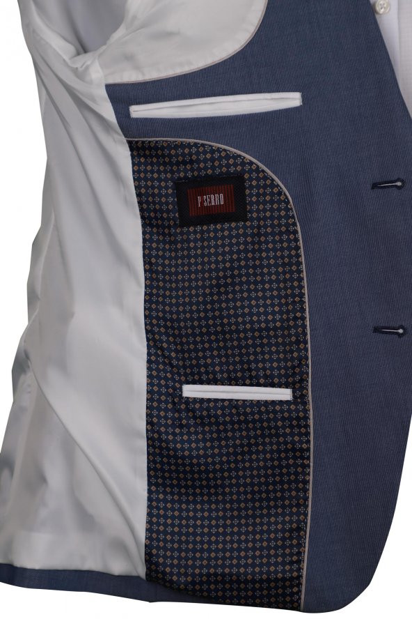 Slim Fit Klasik Desenli Koyu Mavi Ceket - 3