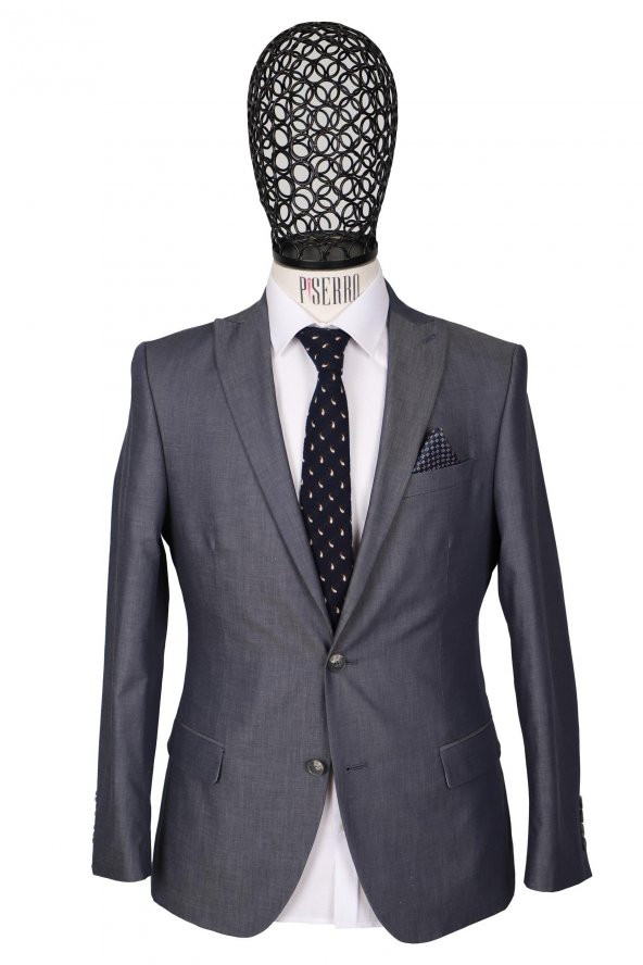 Slim Fit Pamuklu Gri Takım Elbise - 3