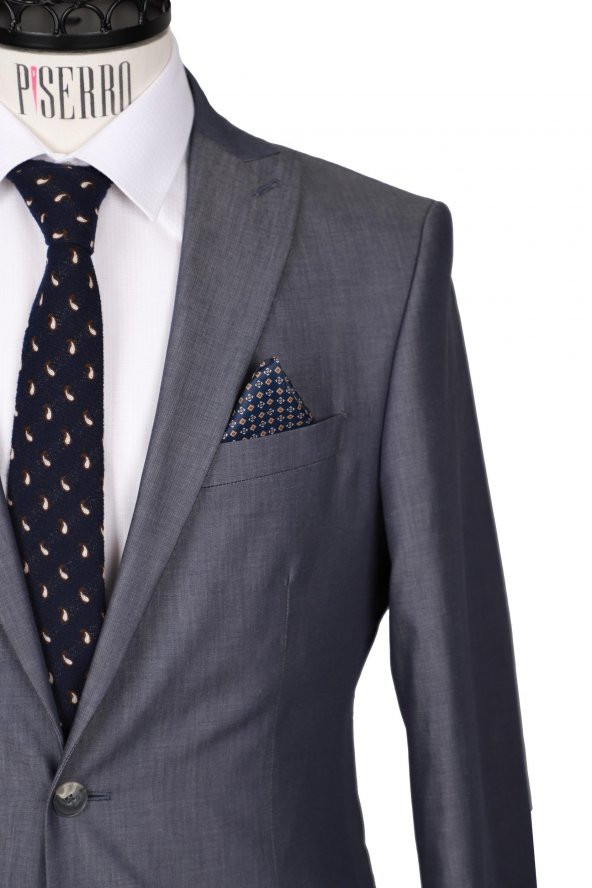 Slim Fit Pamuklu Gri Takım Elbise - 4