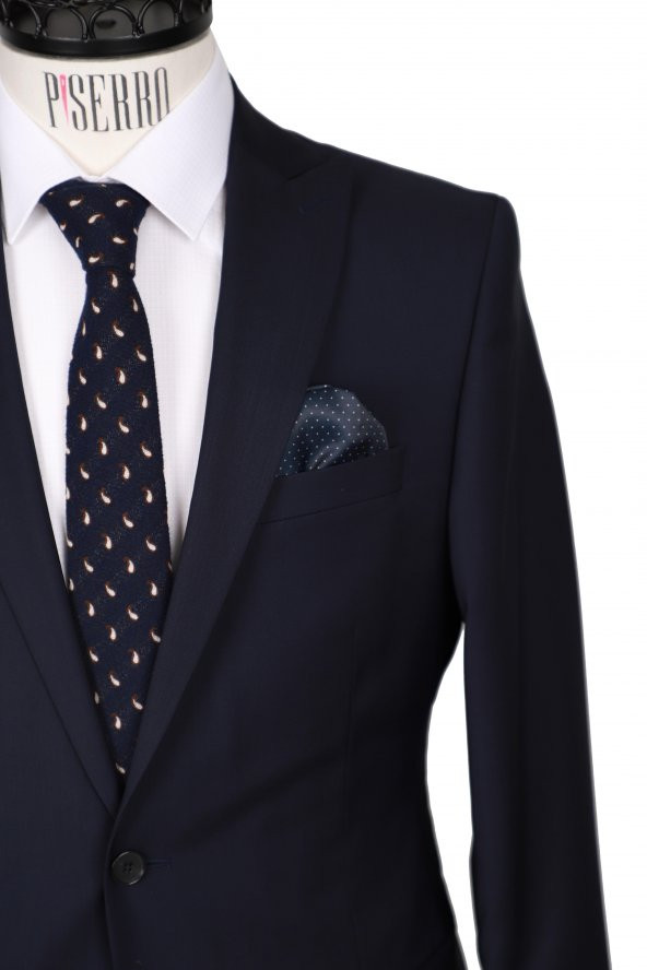 Slim Fit Lacivert Yün Takım Elbise - 3