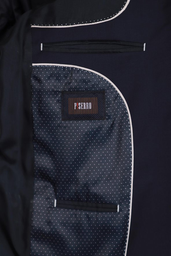 Slim Fit Lacivert Yün Takım Elbise - 5