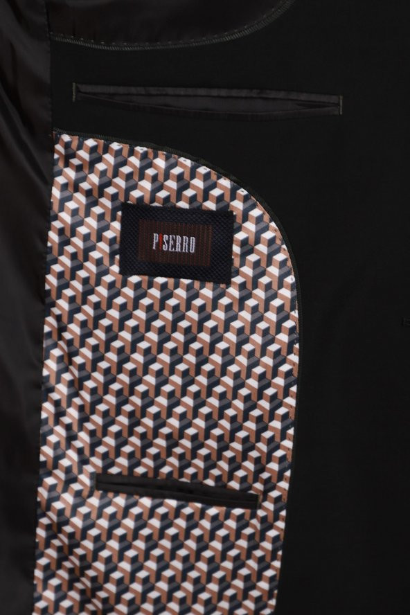 Slim Fit Yünlü Siyah Takım Elbise - 5