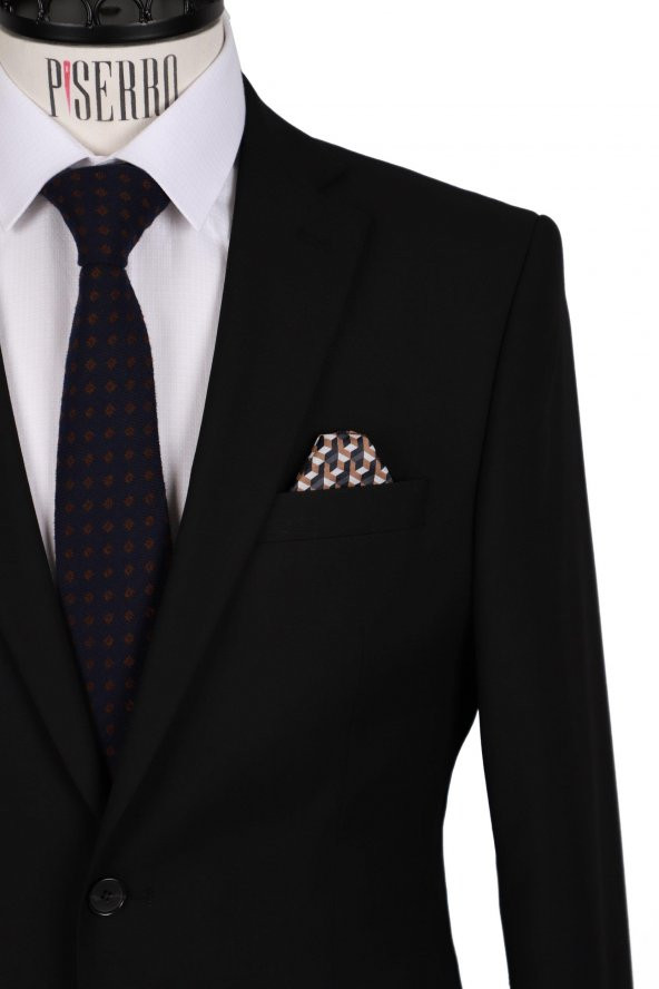 Slim Fit Yünlü Siyah Takım Elbise - 3