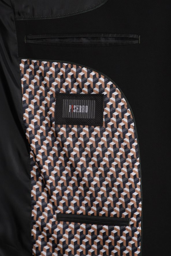Slim Fit Yünlü Siyah Takım Elbise - 5