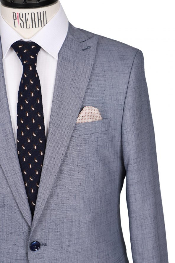 Slim Fit Mavi Takım Elbise - 3
