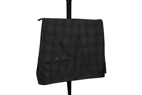 Slim Fit Yünlü Antrasit Rengi Takım Elbise - 4