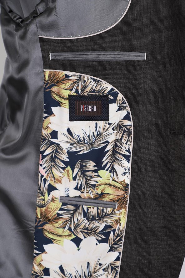 Slim Fit Yünlü Antrasit Rengi Takım Elbise - 5