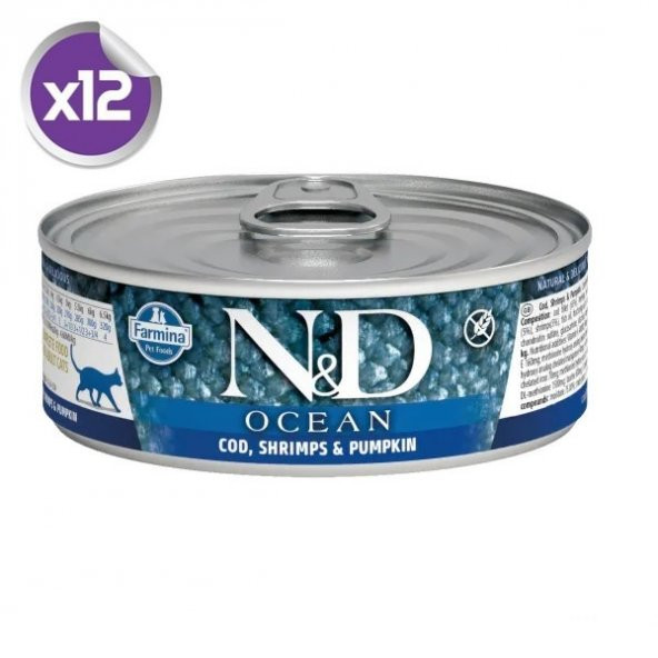 N&D Ocean Morina Balığı Karides ve Balkabaklı Konserve Yetişkin Kedi Maması 80 G