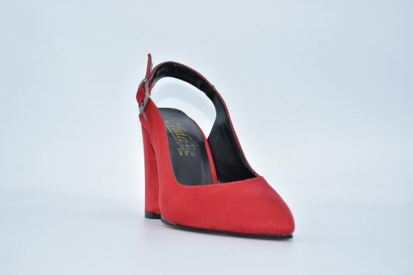 Milena 200 Kırmızı Renk Süet 7 Cm Bayan Çapraz Bant Topuklu Ayakkabı 191