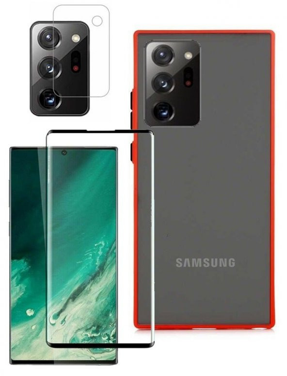 Samsung Galaxy Note 20 Ultra Kılıf Fri Silikon Kırmızı + Ekran Koruyucu Ped + Kamera Koruma-(djd9vc)