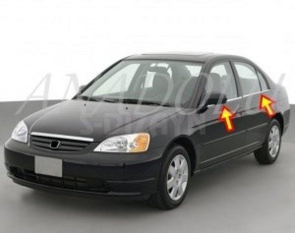 Honda Civic Krom Cam Çıtası 4 Parça 2001-2006 Paslanmaz Çelik