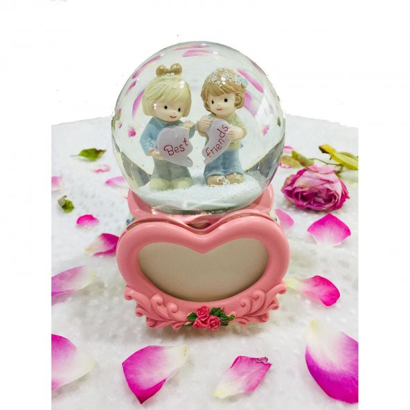 Best Friends Çerçeveli Büyük Boy Otomatik Kar Püskürten Kar Küresi,Müzik Kutusu - 3