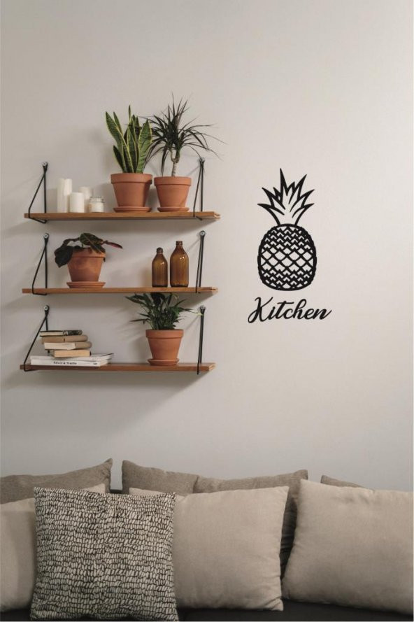 Ananas Duvar Dekoru + Kitchen Yazısı Duvar Süsü Ananas Tablosu - 7