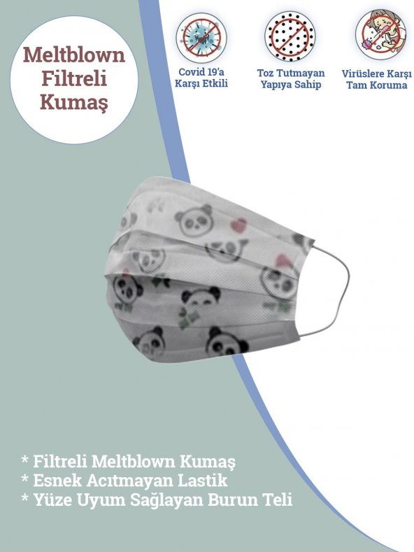 ION Mask Meltblown Çocuk Desenli Full Ultrasonik 3Kat Maske 100Ad - 7