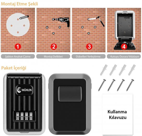 Mühlen Safe Key 6 Şifreli Çelik Kasa Anahtar Kasası Kutusu Anahtarlık - 3