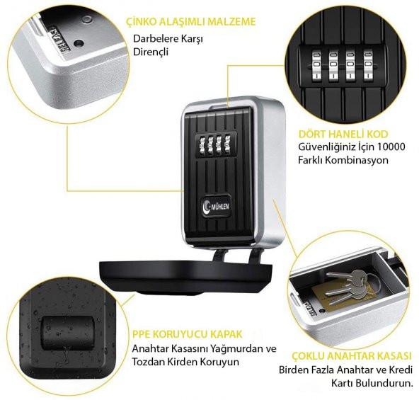 Mühlen Safe Key 6 Şifreli Çelik Kasa Anahtar Kasası Kutusu Anahtarlık - 4