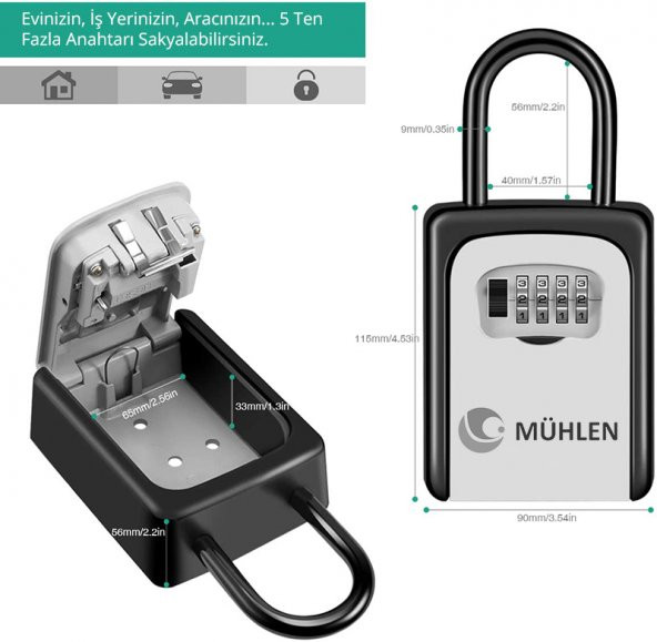 Mühlen Safe Key 4 Şifreli Çelik Kasa Anahtar Kasası Kutusu Anahtarlık - 3