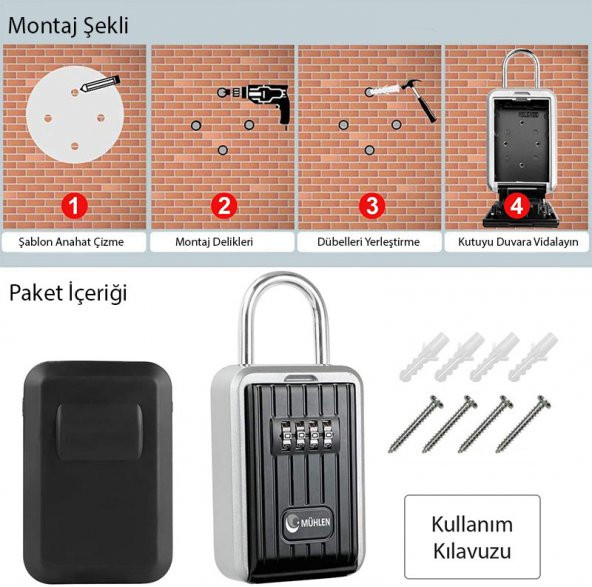 Mühlen Safe Key 7 Şifreli Çelik Kasa Anahtar Kasası Kutusu Anahtarlık - 3