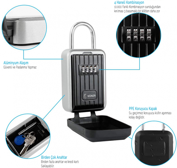 Mühlen Safe Key 7 Şifreli Çelik Kasa Anahtar Kasası Kutusu Anahtarlık - 7