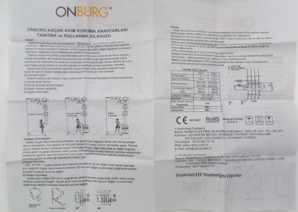 ONBURG 4x80A 300MA TRİFAZE YANGIN KORUMA - 2