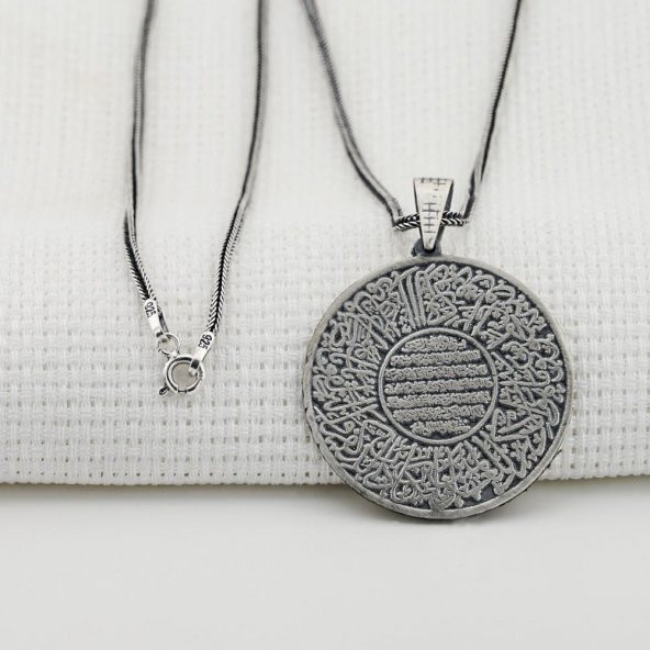 Ayetel Kursi ve Nazar Dualı Erkek Gümüş Kolye ürün görseli