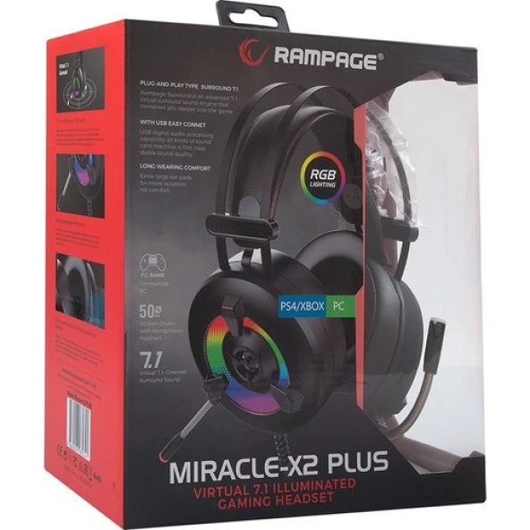 Rampage Miracle-X2 Plus Siyah RGB LED 7.1 Surround Sound System Mikrofonlu Oyuncu Kulaklığı - 2