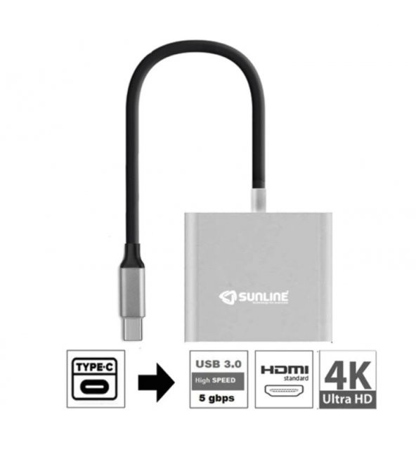 Sunline 170676 USB Type C-USB3.0+HDMI(4K*2K)+Type