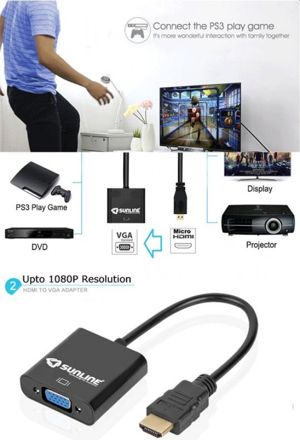 Sunline 170610 HDMI Mikro-VGA Dönüştürücü - 2